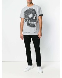 T-shirt à col rond imprimé gris Philipp Plein