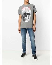 T-shirt à col rond imprimé gris Philipp Plein