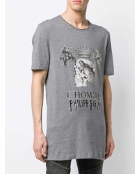 T-shirt à col rond imprimé gris Philipp Plein