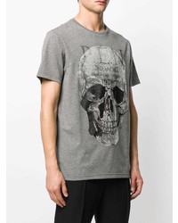 T-shirt à col rond imprimé gris Philipp Plein