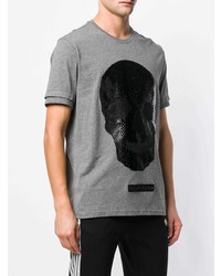 T-shirt à col rond imprimé gris Philipp Plein