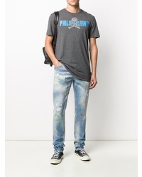 T-shirt à col rond imprimé gris Philipp Plein