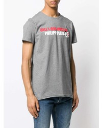 T-shirt à col rond imprimé gris Philipp Plein