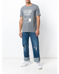 T-shirt à col rond imprimé gris Maison Margiela