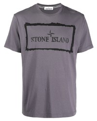 T-shirt à col rond imprimé gris Stone Island