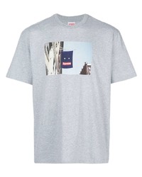 T-shirt à col rond imprimé gris Supreme