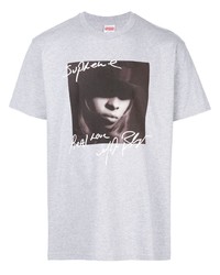 T-shirt à col rond imprimé gris Supreme