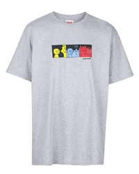 T-shirt à col rond imprimé gris Supreme