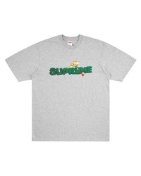 T-shirt à col rond imprimé gris Supreme