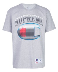 T-shirt à col rond imprimé gris Supreme