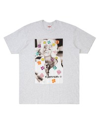 T-shirt à col rond imprimé gris Supreme