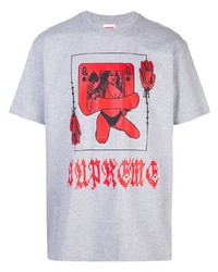 T-shirt à col rond imprimé gris Supreme