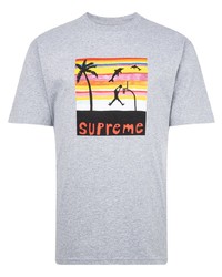 T-shirt à col rond imprimé gris Supreme