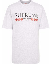 T-shirt à col rond imprimé gris Supreme