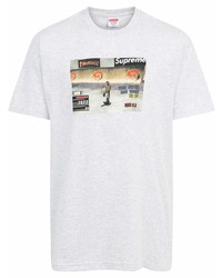 T-shirt à col rond imprimé gris Supreme