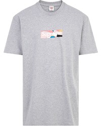 T-shirt à col rond imprimé gris Supreme