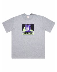 T-shirt à col rond imprimé gris Supreme