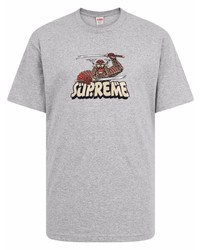 T-shirt à col rond imprimé gris Supreme