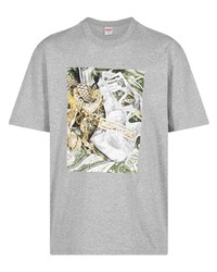 T-shirt à col rond imprimé gris Supreme