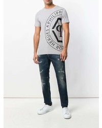 T-shirt à col rond imprimé gris Philipp Plein