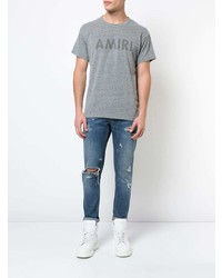 T-shirt à col rond imprimé gris Amiri