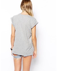 T-shirt à col rond imprimé gris Asos