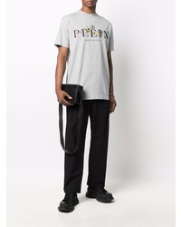 T-shirt à col rond imprimé gris Philipp Plein