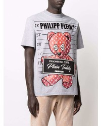 T-shirt à col rond imprimé gris Philipp Plein