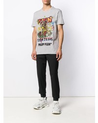 T-shirt à col rond imprimé gris Philipp Plein