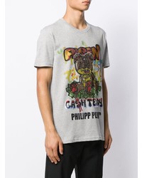 T-shirt à col rond imprimé gris Philipp Plein