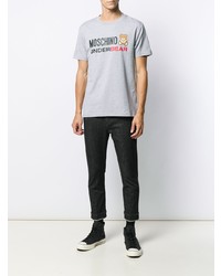 T-shirt à col rond imprimé gris Moschino