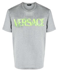 T-shirt à col rond imprimé gris Versace