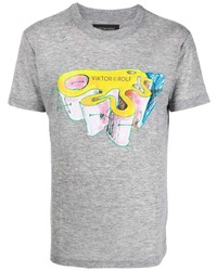T-shirt à col rond imprimé gris Viktor & Rolf