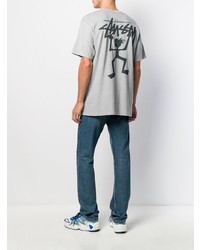 T-shirt à col rond imprimé gris Stussy