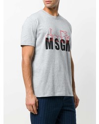 T-shirt à col rond imprimé gris MSGM