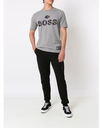 T-shirt à col rond imprimé gris BOSS