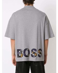 T-shirt à col rond imprimé gris BOSS