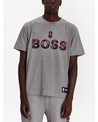 T-shirt à col rond imprimé gris BOSS