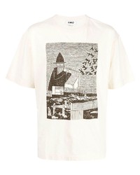 T-shirt à col rond imprimé gris YMC