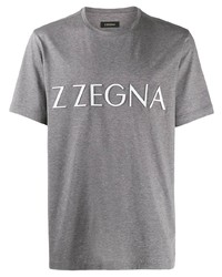 T-shirt à col rond imprimé gris Z Zegna