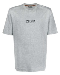 T-shirt à col rond imprimé gris Zegna