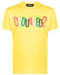 T-shirt à col rond imprimé jaune DSQUARED2