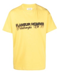 T-shirt à col rond imprimé jaune Flaneur Homme