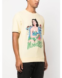 T-shirt à col rond imprimé jaune Moschino