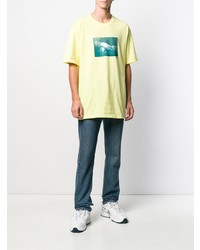 T-shirt à col rond imprimé jaune Stussy