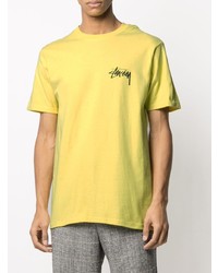 T-shirt à col rond imprimé jaune Stussy