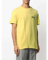 T-shirt à col rond imprimé jaune Stussy