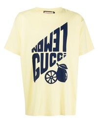T-shirt à col rond imprimé jaune Gucci