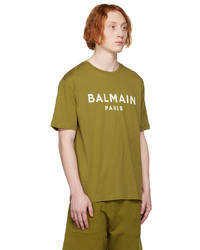 T-shirt à col rond imprimé jaune Balmain