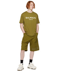 T-shirt à col rond imprimé jaune Balmain